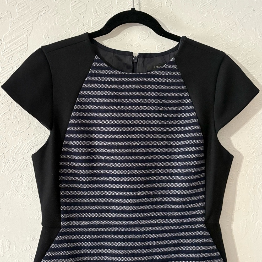 J. CREW‎ Wool Blend Striped Sheath Dress Black/Navy/White Size 10 Back Zipper